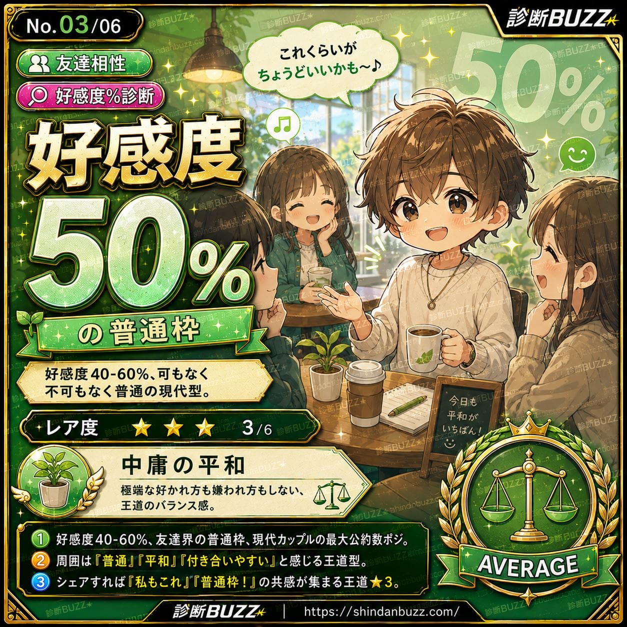 好感度50%の普通枠 - 友達から見たあなたの好感度%診断 あなたの好感度、本当のところ何%?
