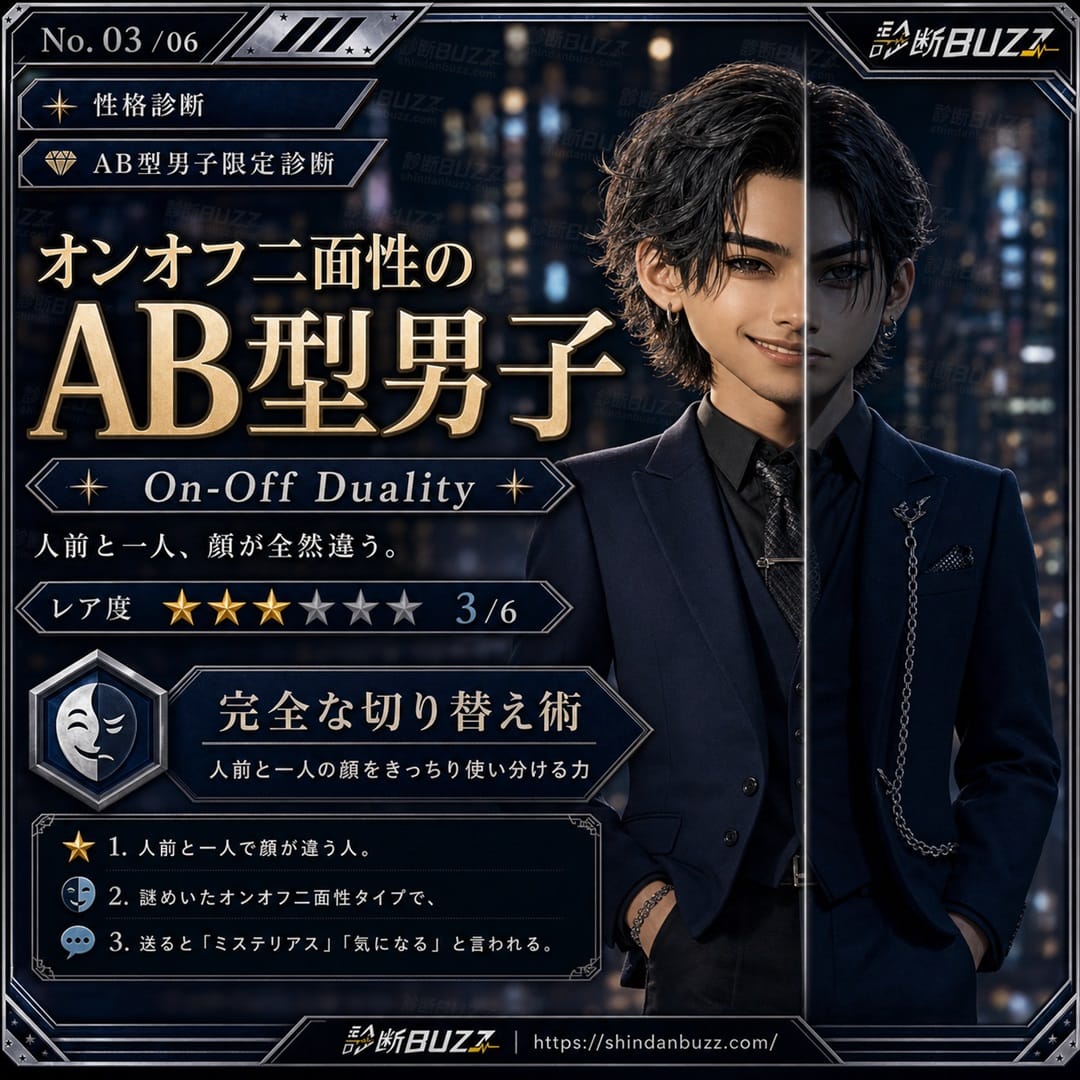 オンオフ二面性のAB型男子 - AB型男子限定診断 あなたはAB型男子の中で何タイプ？