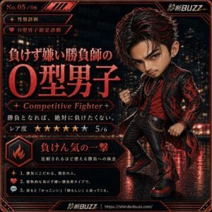 負けず嫌い勝負師のO型男子