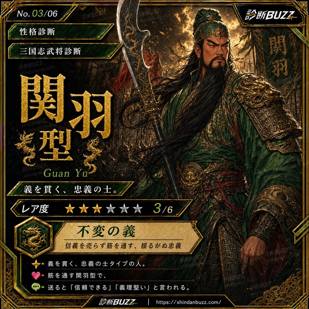 関羽型 - もし三国志の武将だったら診断 あなたはどの武将タイプ？