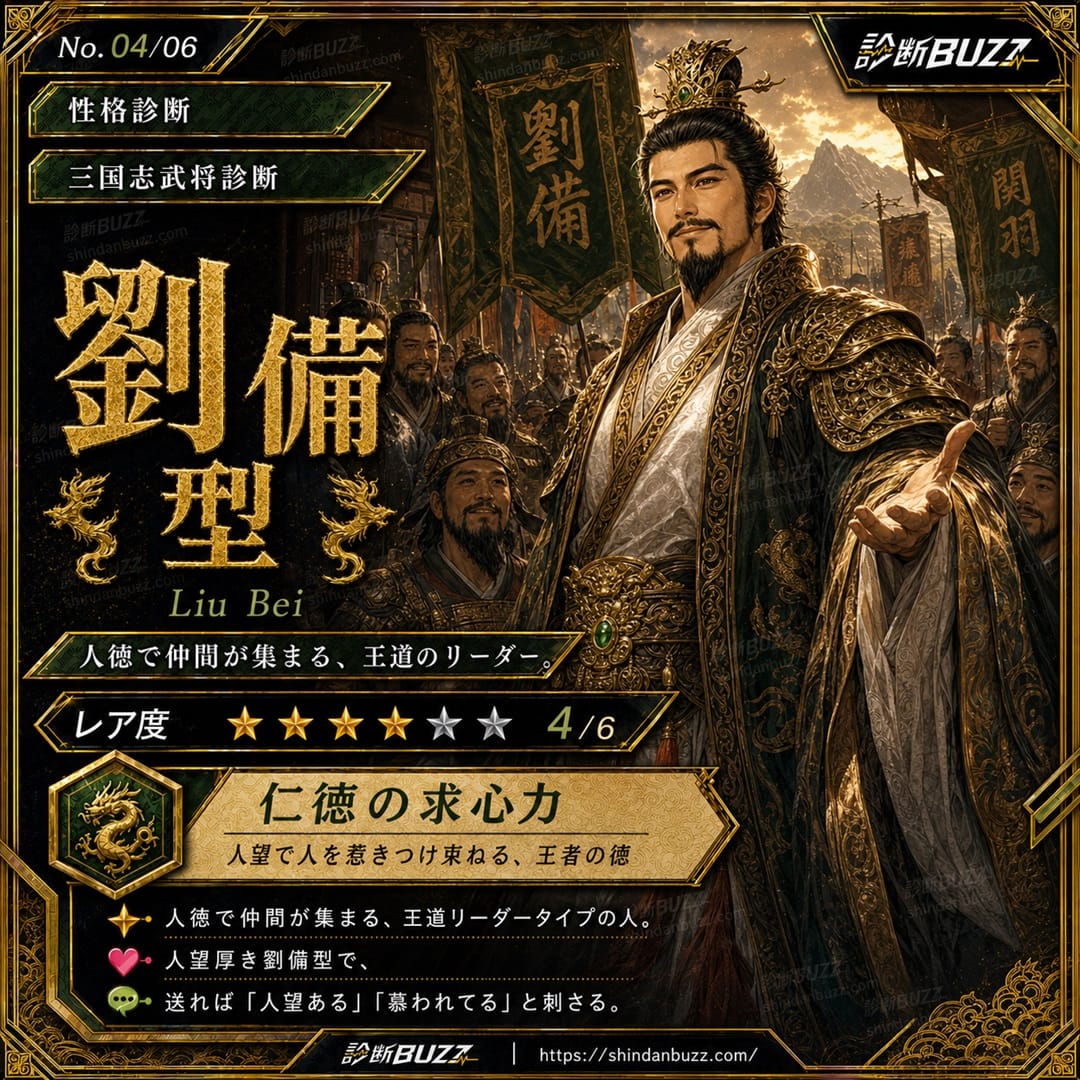劉備型 - もし三国志の武将だったら診断 あなたはどの武将タイプ？